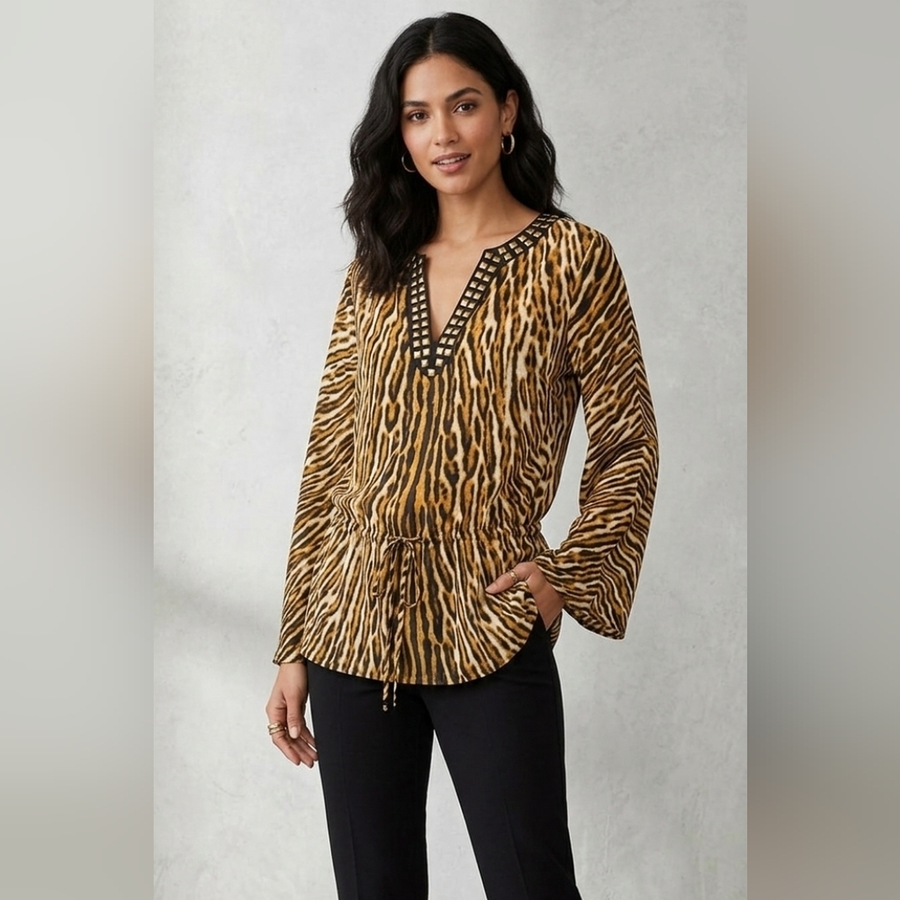 5 For $25✨️Micheal Kors Designer Animal Blouse Stud Longsleeve Top Small-Medium